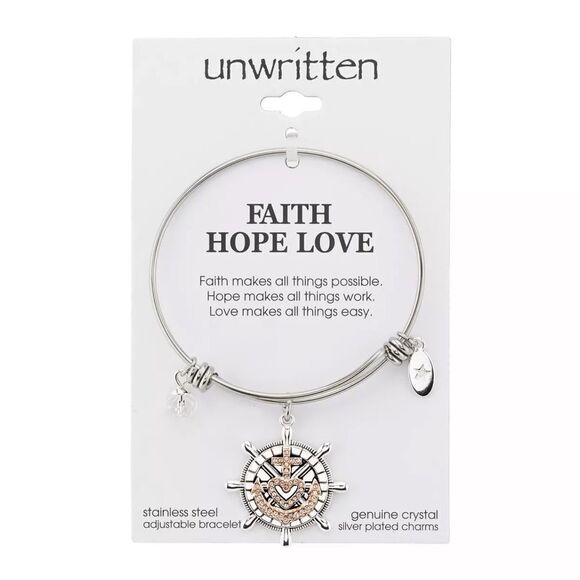 Faith Makes All Things Possible"Anchor Bangle Bracelet Stainless Steel - Picture 4 of 6